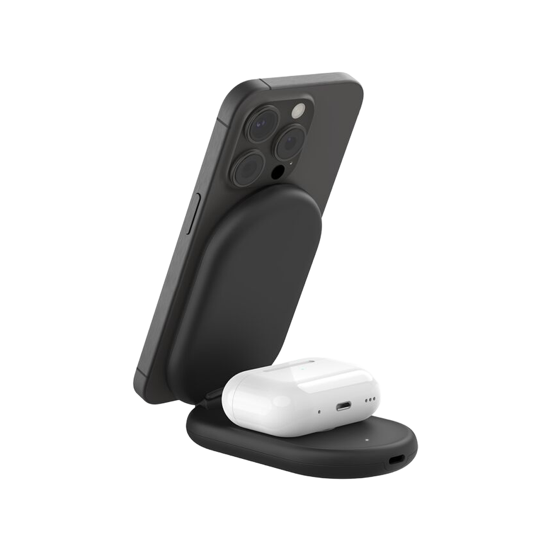 Cargador inalámbrico y magnético 2 en 1 con Qi2 de 15 W de Belkin - Negro