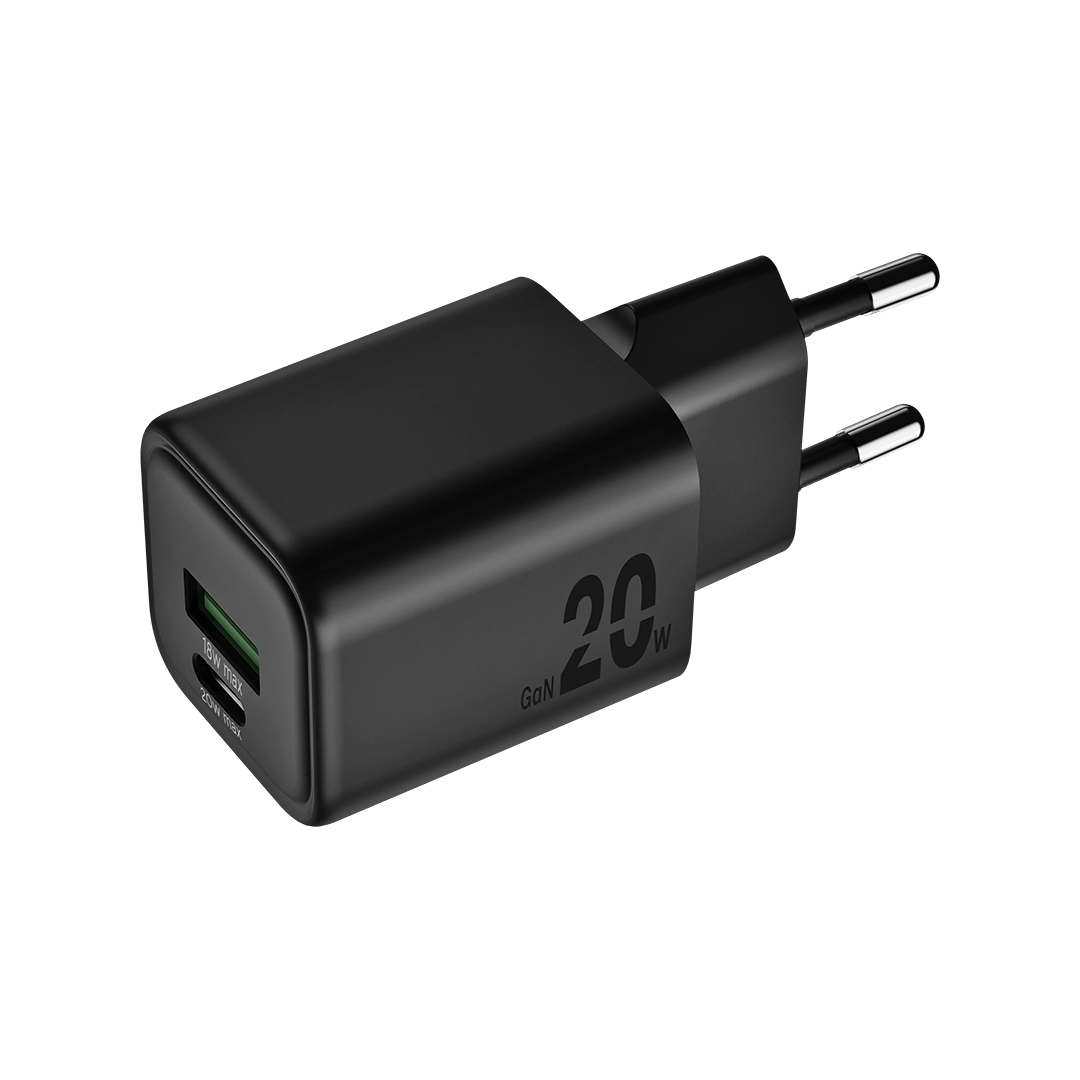 Cargador GaN de 20 W con un puerto USB-C y uno USB-A de BlackByte - Negro